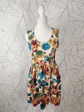 Tulle Colorful Fruits Print Stretch Knit Round Neck Dress